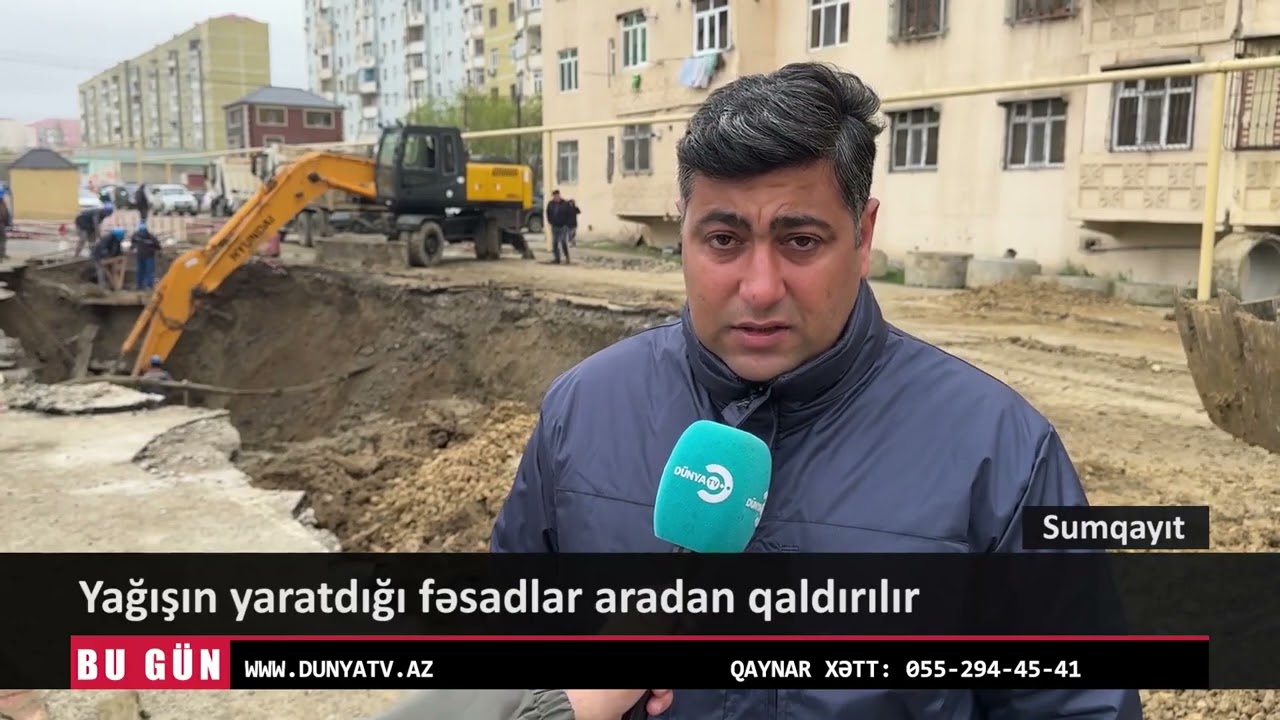 Sumqayıtda yağış suları ərazilərdən kənarlaşdırılır - Video