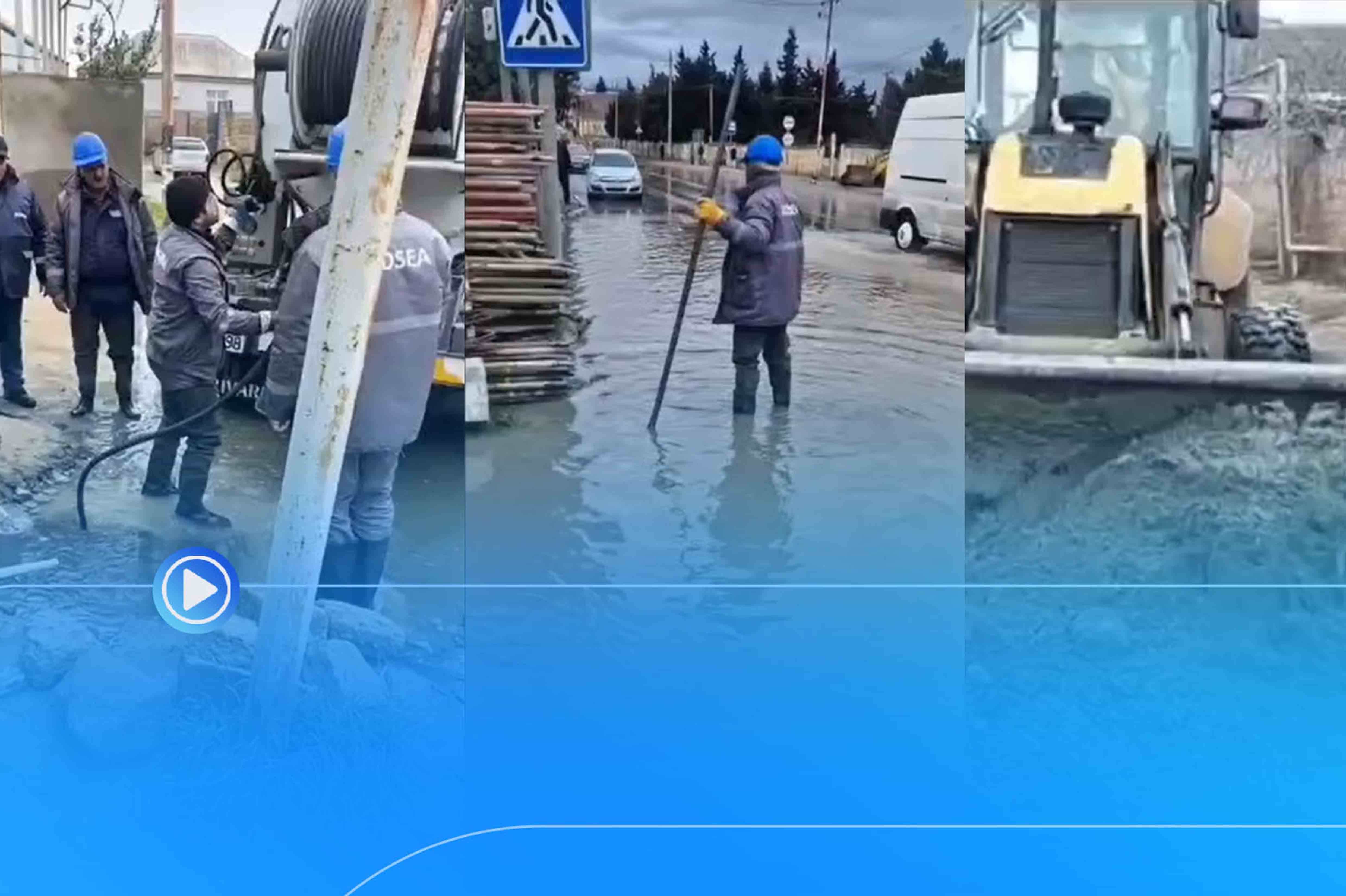 ADSEA-nın tabeli qurumları ərazilərdə yığılan yağış sularını kənarlaşdırır - Video